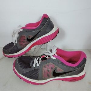 Nike Girls' Dual Fusion Run Grey Fireberry Running Shoes Sneakers, 7Y
